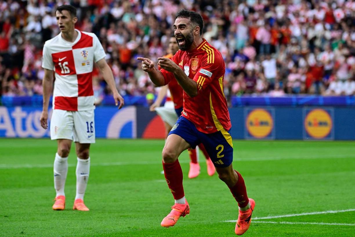 Dani Carvajal anotó el tercer gol de España para cerrar la victoria sobre Croacia. Viene de marcar en la final de la Champions y ahora se estrenó en la Eurocopa.
