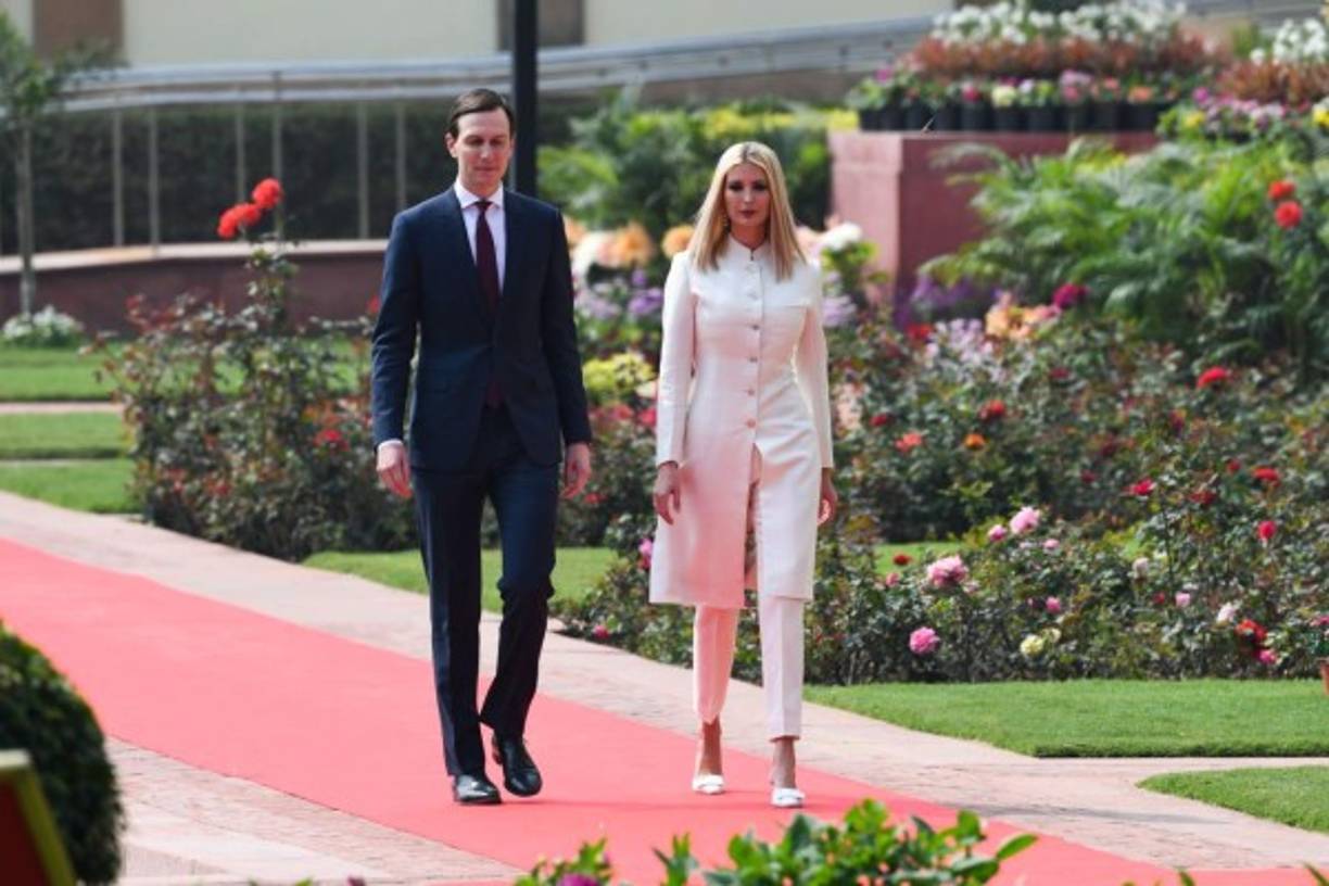 White House senior advisors Ivanka Trump and Jared Kushner arrive at Hyderabad House in New Delhi on February 25, 2020. (Photo by Prakash SINGH / AFP)