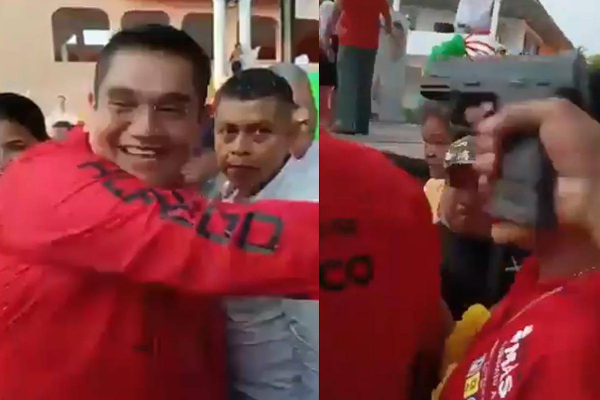 En las imágenes que publicaron los asistentes al cierre de campaña en redes sociales se observa como el agresor estaba detrás de él cuando caminaba y, después, al bajar del escenario, el sicario sacó un arma -se supo posteriormente que era calibre 9 milímetros- y le disparó en dos ocasiones en la cabeza.