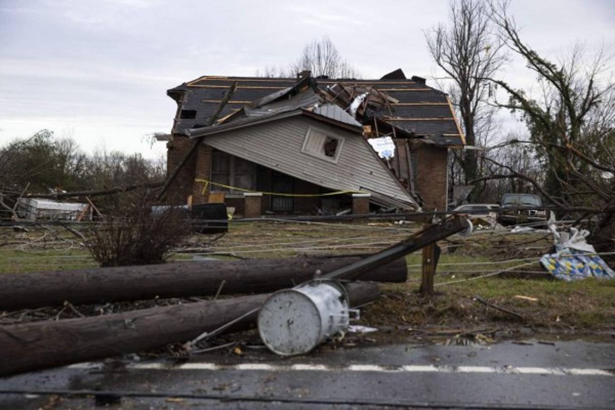 COOKEVILLE, TN - MARCH 03: A home is shown destroyed by high winds from one of several tornadoes that tore through the state overnight on March 3, 2020 in Cookeville, Tennessee. At least eight people were killed and scores more injured in the storms that caused severe damage in downtown Nashville. Brett Carlsen/Getty Images/AFP<br/><br/>== FOR NEWSPAPERS, INTERNET, TELCOS & TELEVISION USE ONLY ==<br/><br/>