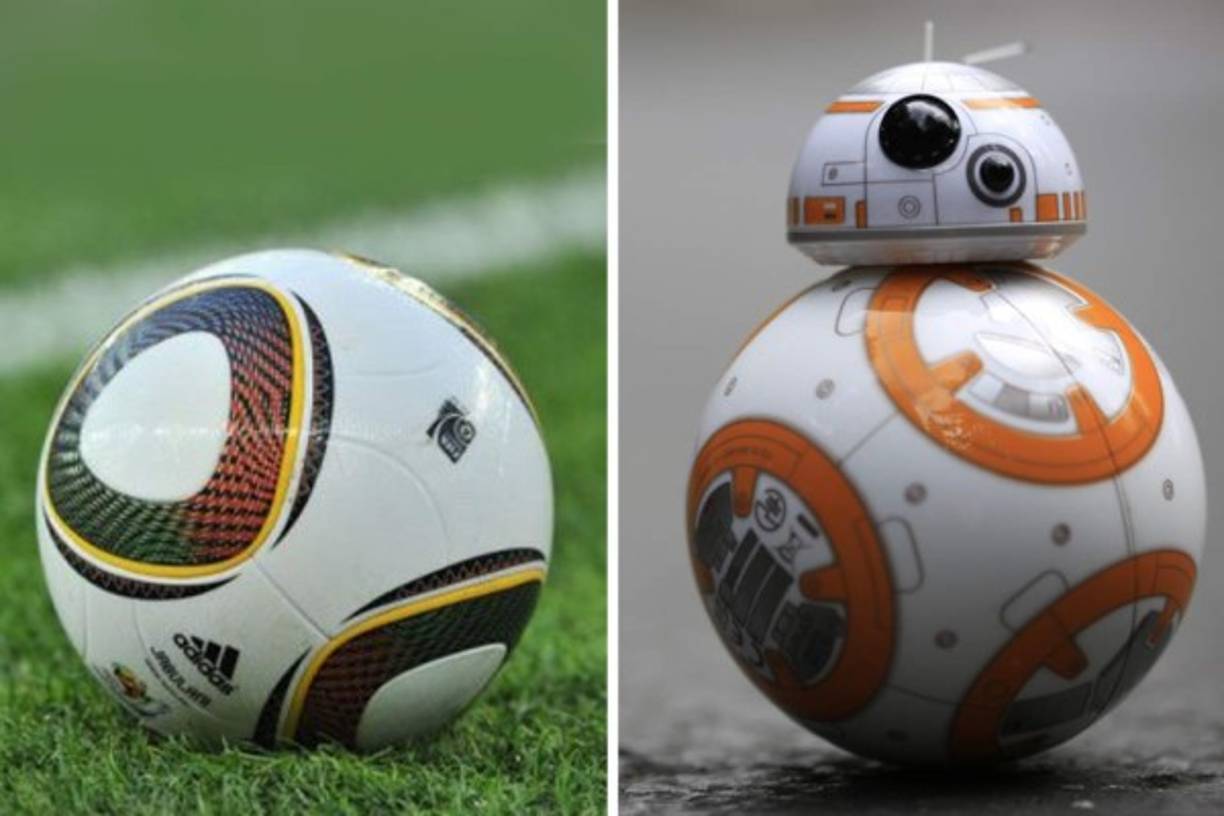 JABULANI / BB-8. Se ven casi igual, ruedan igual. Parece que los creadores del Episodio VII que se estrena este 17 de diciembre fueron de aficionados al Mundial Sudáfrica 2010.