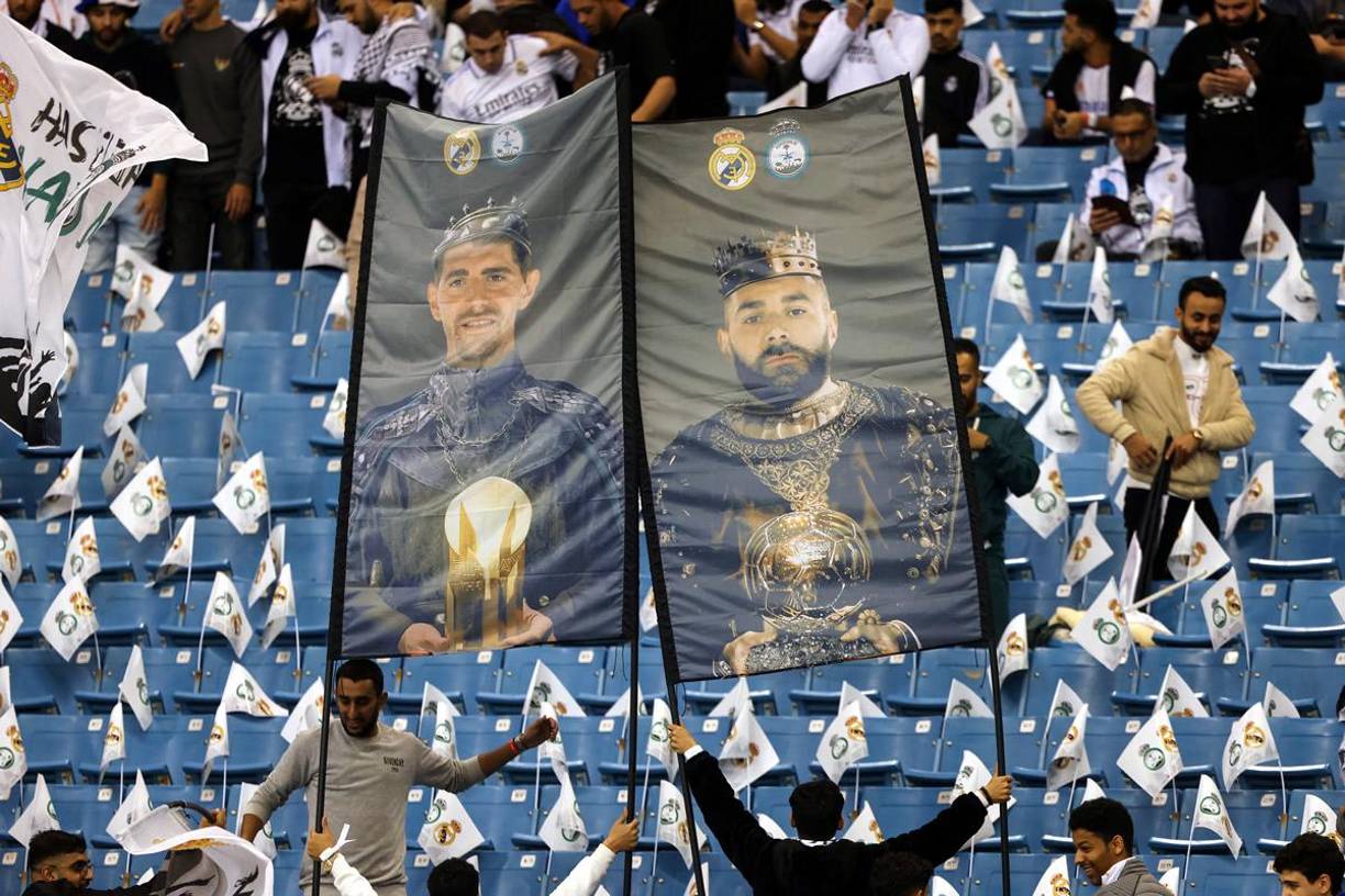 Thibaut Courtois y Karim Benzema fueron los favoritos de los aficionados árabes en Riad.