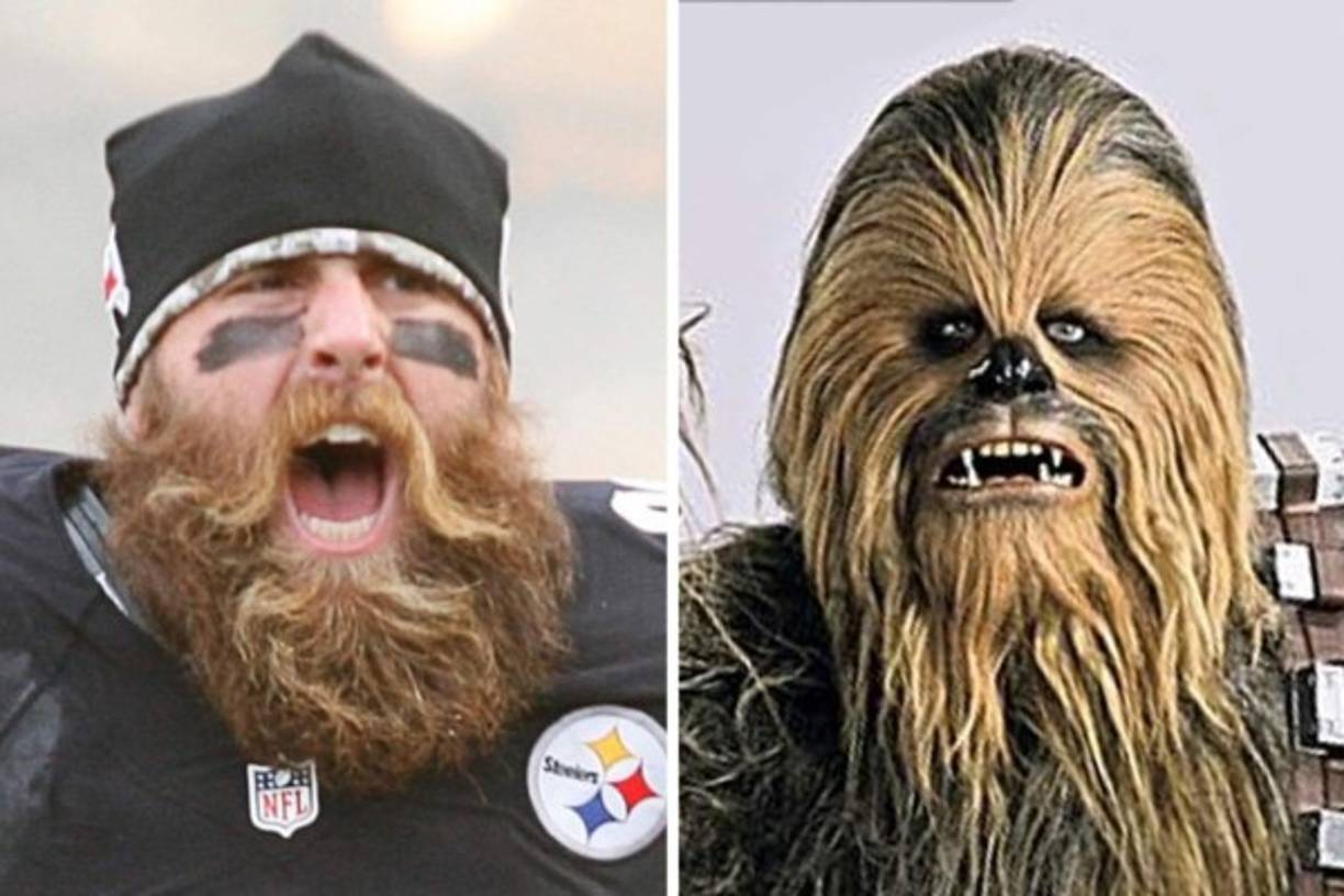 BRETT KIESEL / CHEWBACCA. ¿Estamos seguros que el defensivo que jugó 12 temporadas para los Steelers de Pittsburgh no es un Wookiee? Porque por lo menos está lo suficientemente peludo como para hacerse pasar por uno
