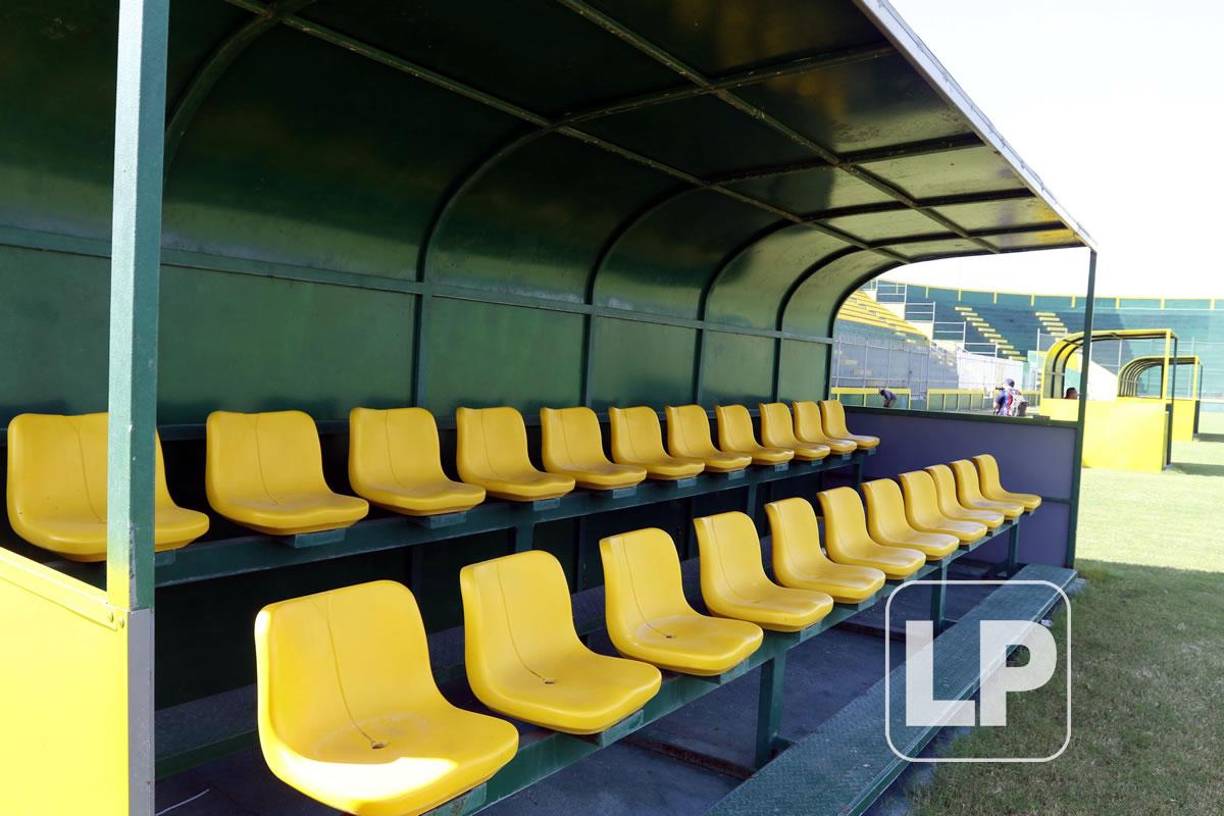 Así lucen los dugout del estadio Parrillas One, con los colores del equipo.