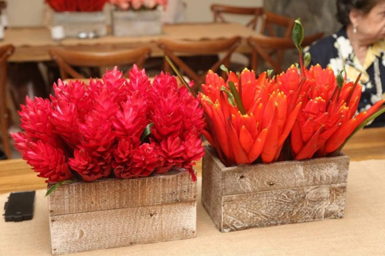 Ginger rojo en cajitas rústicas de madera.