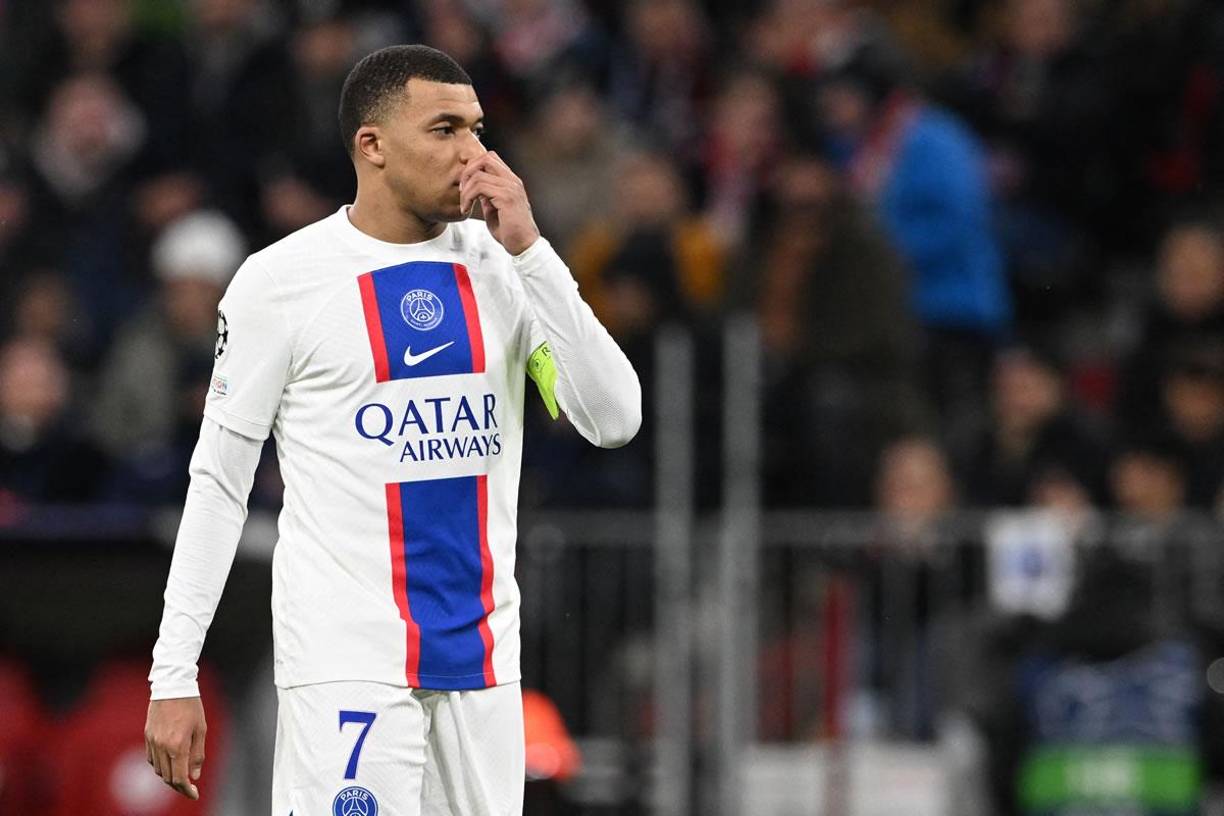 Kylian Mbappé también sufrió tras el primer gol del Bayern Múnich.