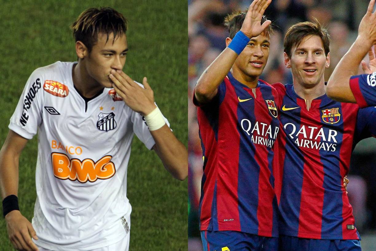 Neymar debutó en Santos en 2009, con apenas 17 años, y se erigió como uno de los jugadores con mayor proyección mundial del momento tras convertirse en la figura estelar del equipo campeón de la Copa Libertadores 2011. En 2013 su pase fue adquirido por Barcelona, club en el que permaneció hasta 2017, año en el que emigró al PSG francés a cambio de la cifra récord de 222 millones de euros.