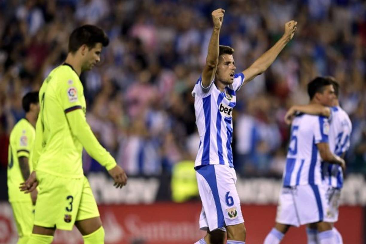El festejo de los jugadores del Leganés al final del partido.