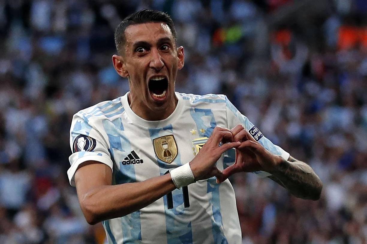 Di María festejando su golazo en la Finalissima.
