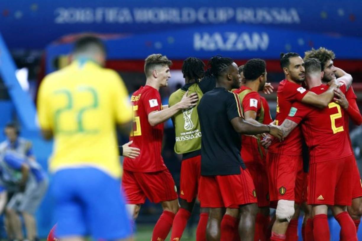 El festejo de los jugadores de Bélgica al final del partido que le ganaron a Brasil. Foto AFP