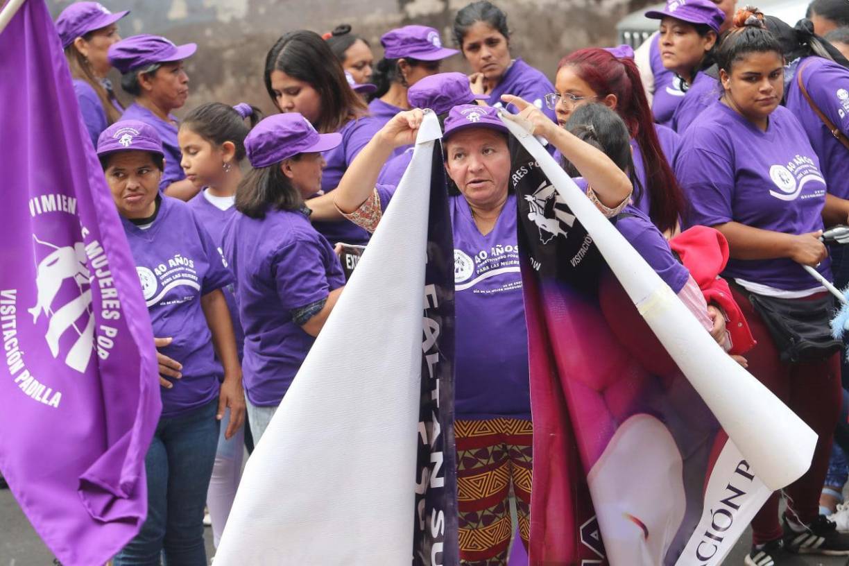 El color morado en banderas y camisetas predominó durante la jornada en Tegucigalpa.