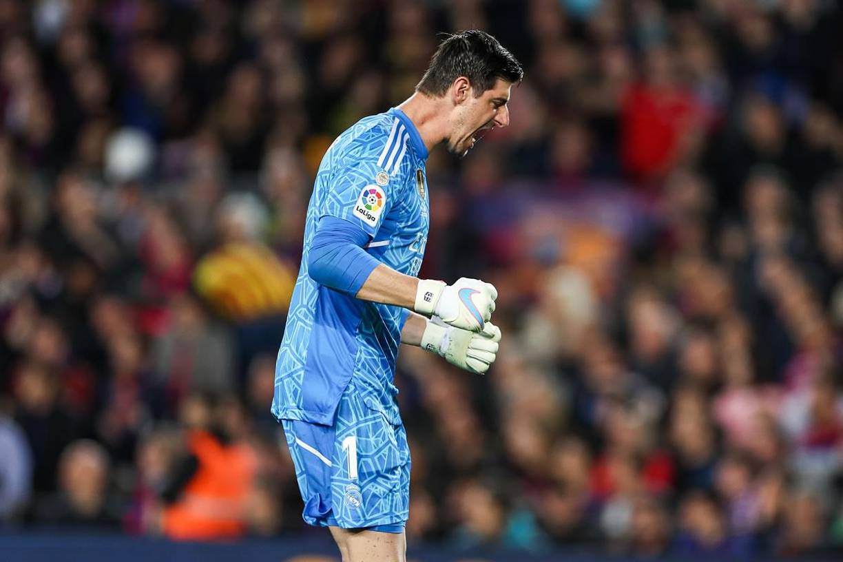 Thibaut Courtois gritando el 0-1 del Real Madrid.