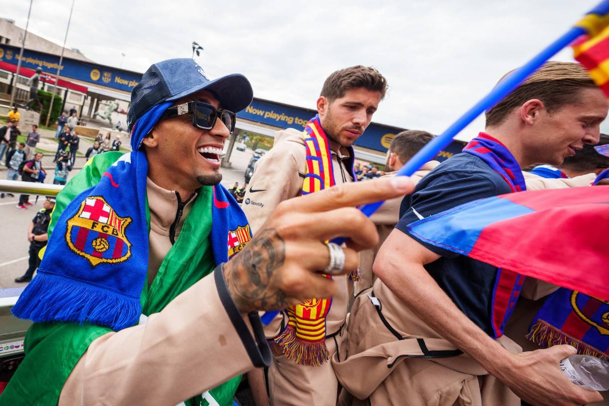El brasieño Raphinha en los festejos.