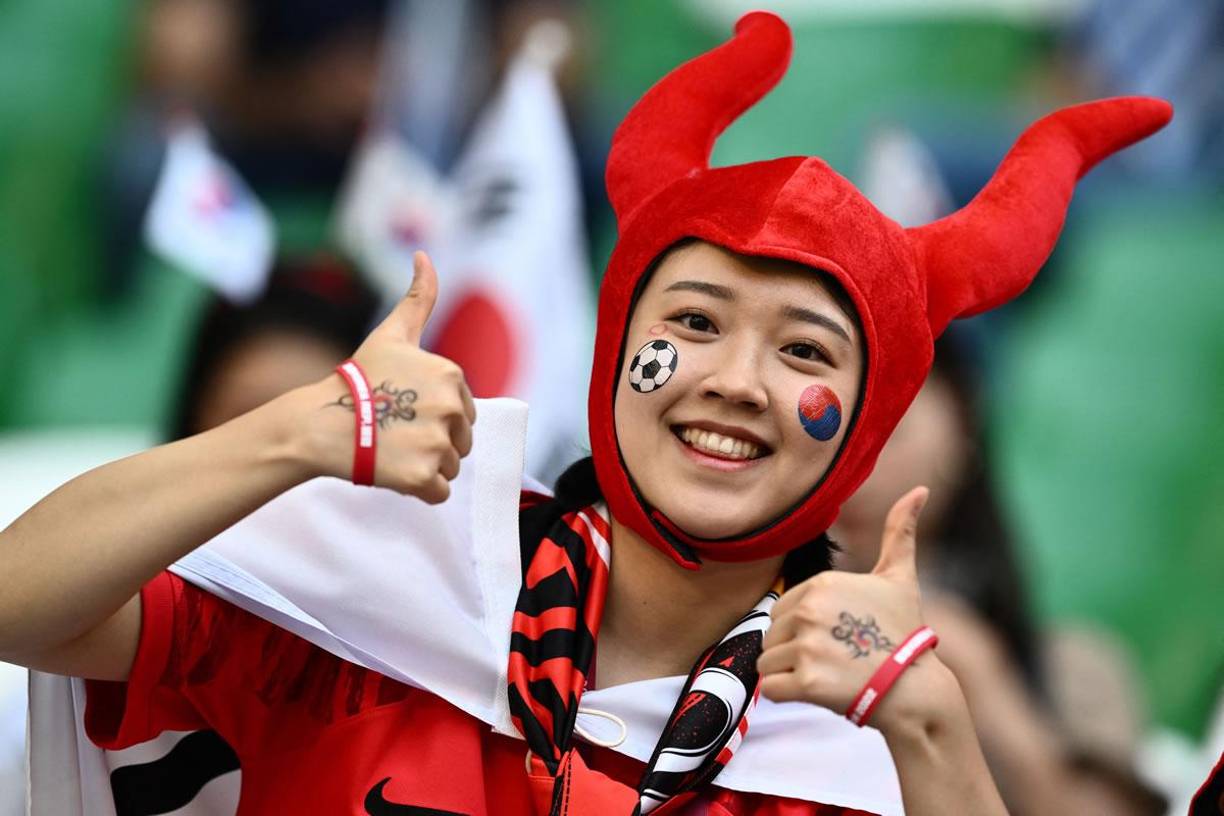 Una chica surcoreana llegó al estadio con este disfraz para apoyar a su selección.
