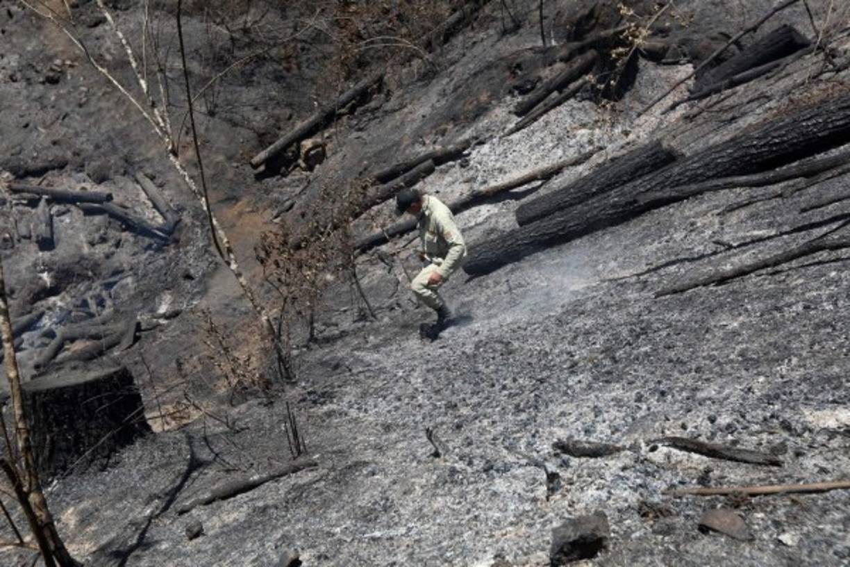 Un bombero se desplaza por una de las zonas afectadas por el fuego.