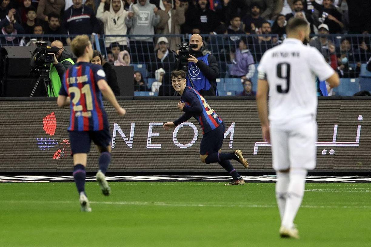 Gavi celebrando su gol en la final de la Supercopa de España.