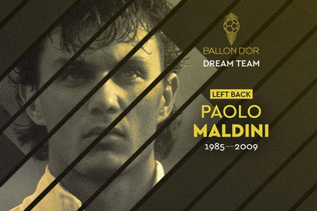 Paolo Maldini - El italiano consigue el Balón de Oro histórico al mejor lateral izquierdo de todos los tiempos. La enorme trayectoria de Maldini en el AC Milan, de los 16 a los 41 años y acumulando más de 900 partidos, convirtió al '3' en una leyenda para el conjunto rossonero y para el mundo del fútbol. Cinco veces campeón de Europa y con dos Balones de Bronce en su haber, Maldini se corona como mejor lateral zurdo de la historia.