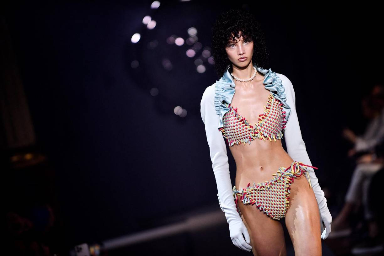 A model presents a creation by Viktor &amp; Rolf during the Women's Haute-Couture Fall/Winter 2023/2024 Fashion Week in Paris on July 5, 2023. (Photo by JULIEN DE ROSA / AFP)