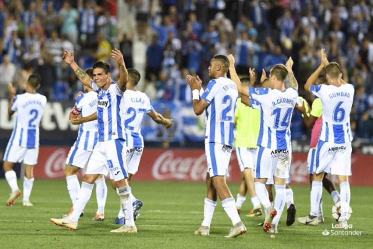 Los jugadores del Leganés celebrando al final del partido.
