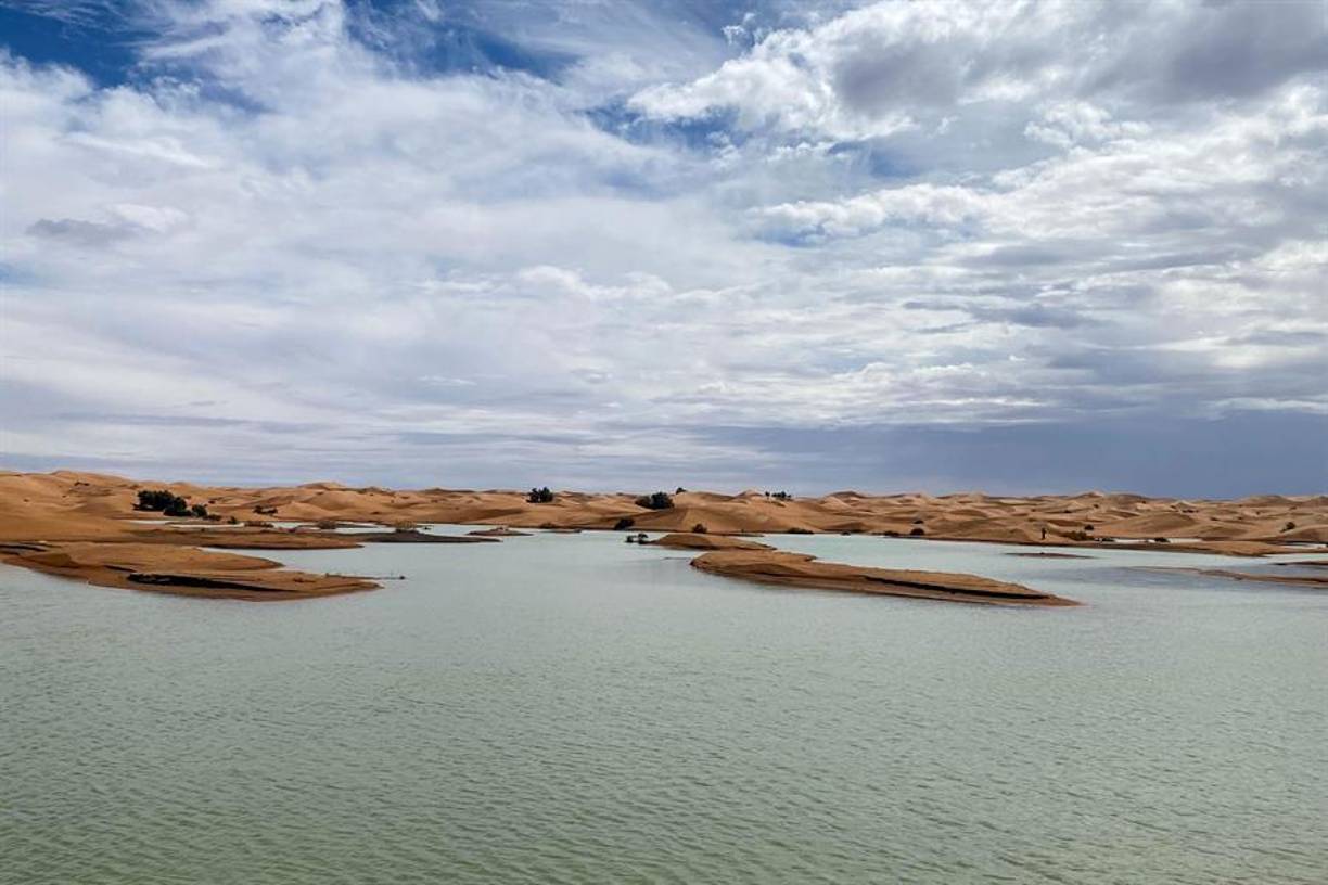 Este fenómeno inédito ha causado la aparición de varias lagunas entre las dunas de la localidad turística de Merzouga, convertidas ahora en atractivo para los visitantes, con palmeras en algunos casos semisumergidas en el agua.