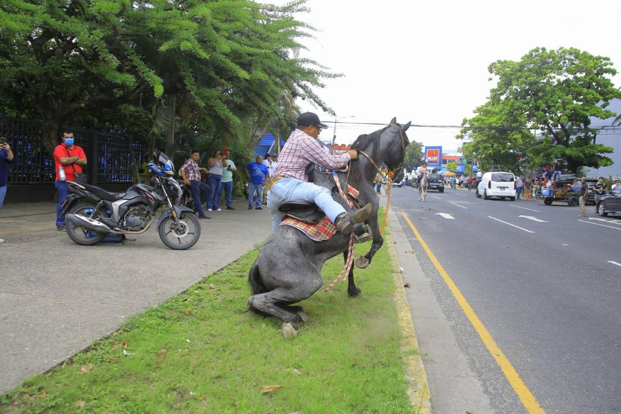 Un jinete monta su caballo antes de comenzar el desfile.