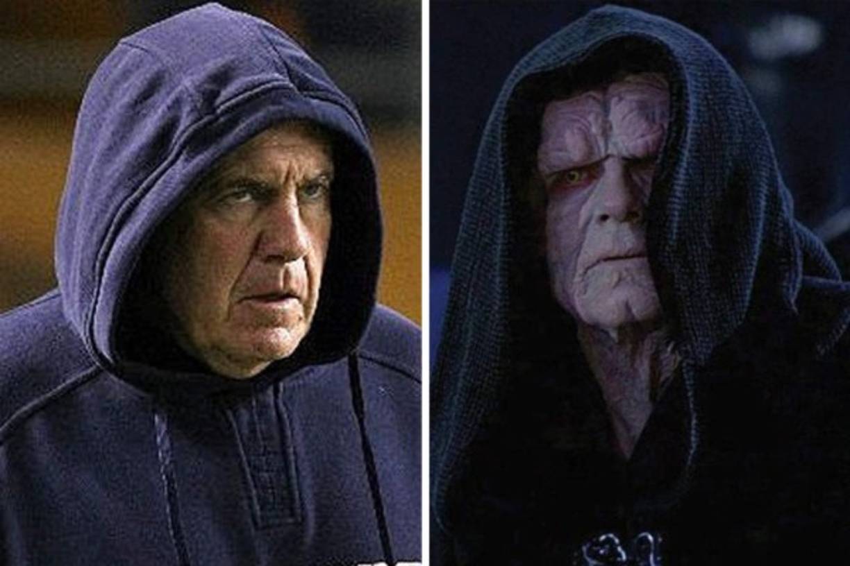 BILL BELICHICK / EMPERADOR PALPATINE. Más que un 'Monje', el entrenador en jefe de los Patriotas es realmente el Sith de la NFL. El hombre más odiado y temido ha mostrado en varias ocasiones el lado más oscuro del equipo de Nueva Inglaterra.