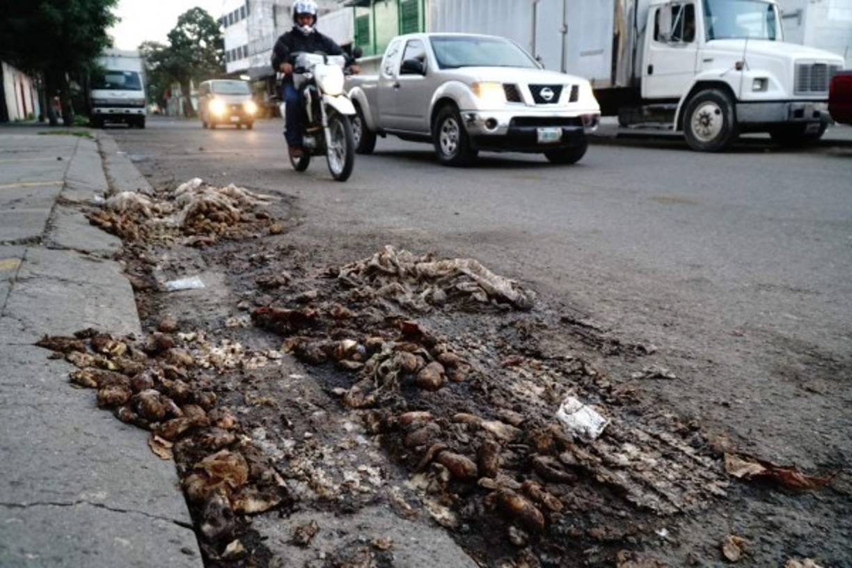 La fruta y verdura fresca se mezcla con el olor nauseabundo por las aguas negras.