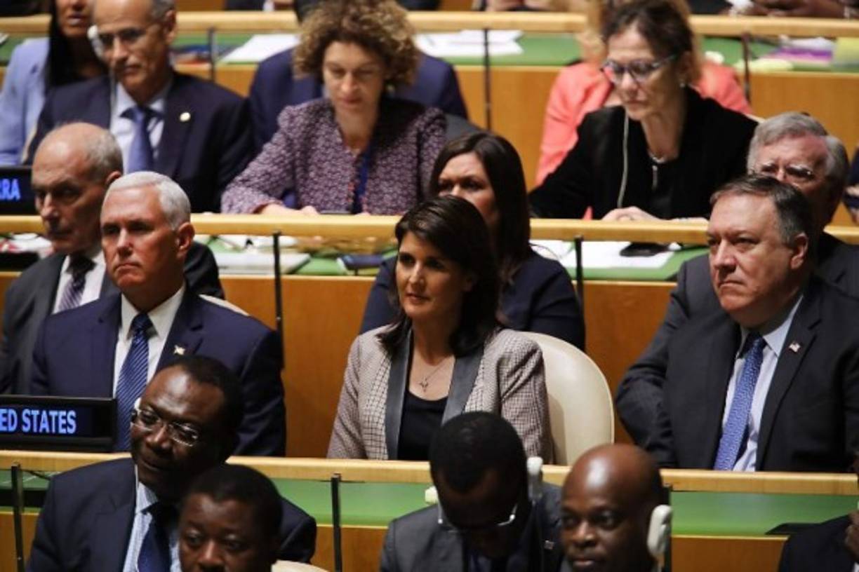 El vicepresidente estadounidense, Mike Pence, la embajadora en la ONU, Nikki Haley, y el secretario de Estado de EEUU, Mike Pompeo, también asistieron al discurso de Trump.