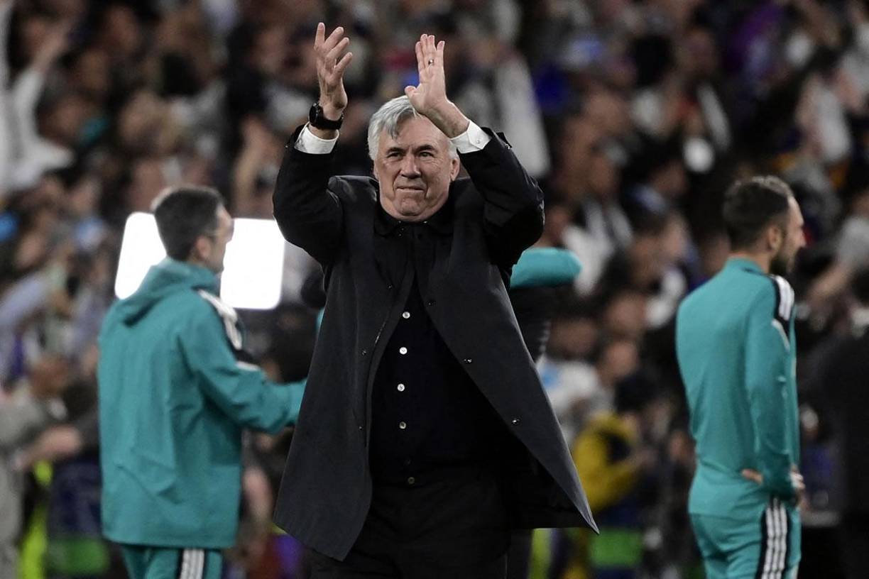 Carlo Ancelotti celebrando la remontada del Real Madrid contra el Manchester City.