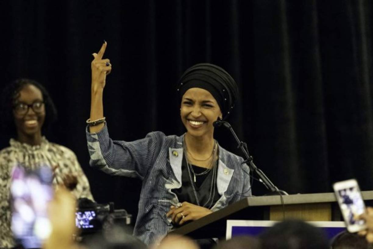 Democratic congressional candidate the Midterm elections, Ilhan Omar, speaks to a group of supporters at University of Minnesota in Minneapolis, Minnesota, on November 2, 2018. - Ilhan Omar, a Somali refugee, is all but certain to be elected to the US House of Representatives in a heavily-Democratic district in the Midwestern state of Minnesota, where she is the party's nominee. The expected electoral milestone is in stark contrast to the rise in anti-Muslim sentiment around the country. The Council on American-Islamic Relations (CAIR) reported a 21 percent increase in anti-Muslim hate crimes in the first six months of 2018. (Photo by Kerem Yucel / AFP)