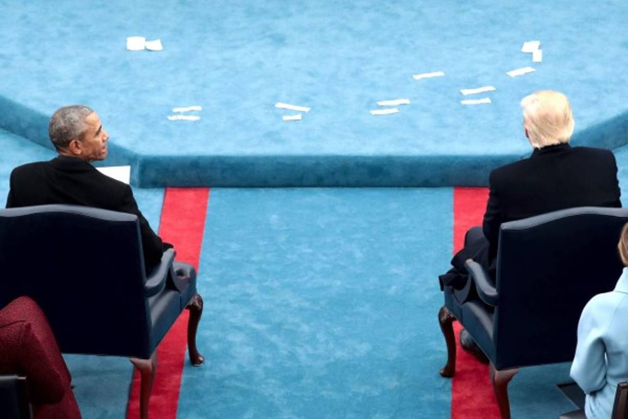 El presidente saliente Barack Obama, a la par el nuevo mandatario Donald Trump durante los actos de asunción.
