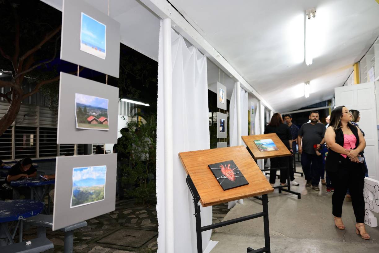 En los pasillos que conectan los salones donde están los proyectos, también hay una exhibición de cuadros pictóricos para el deleite visual de los asistentes. 