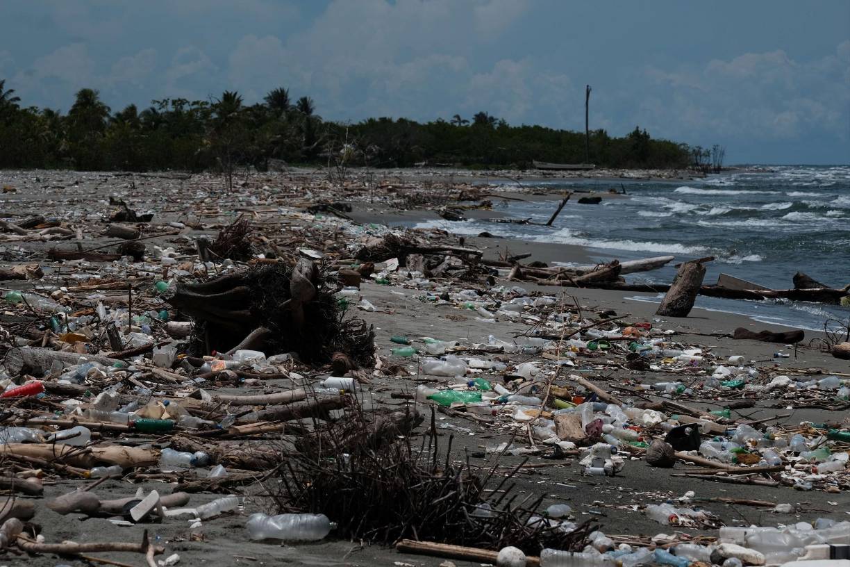 Decenas de kilómetros de playa están atestados de basura en Omoa. 