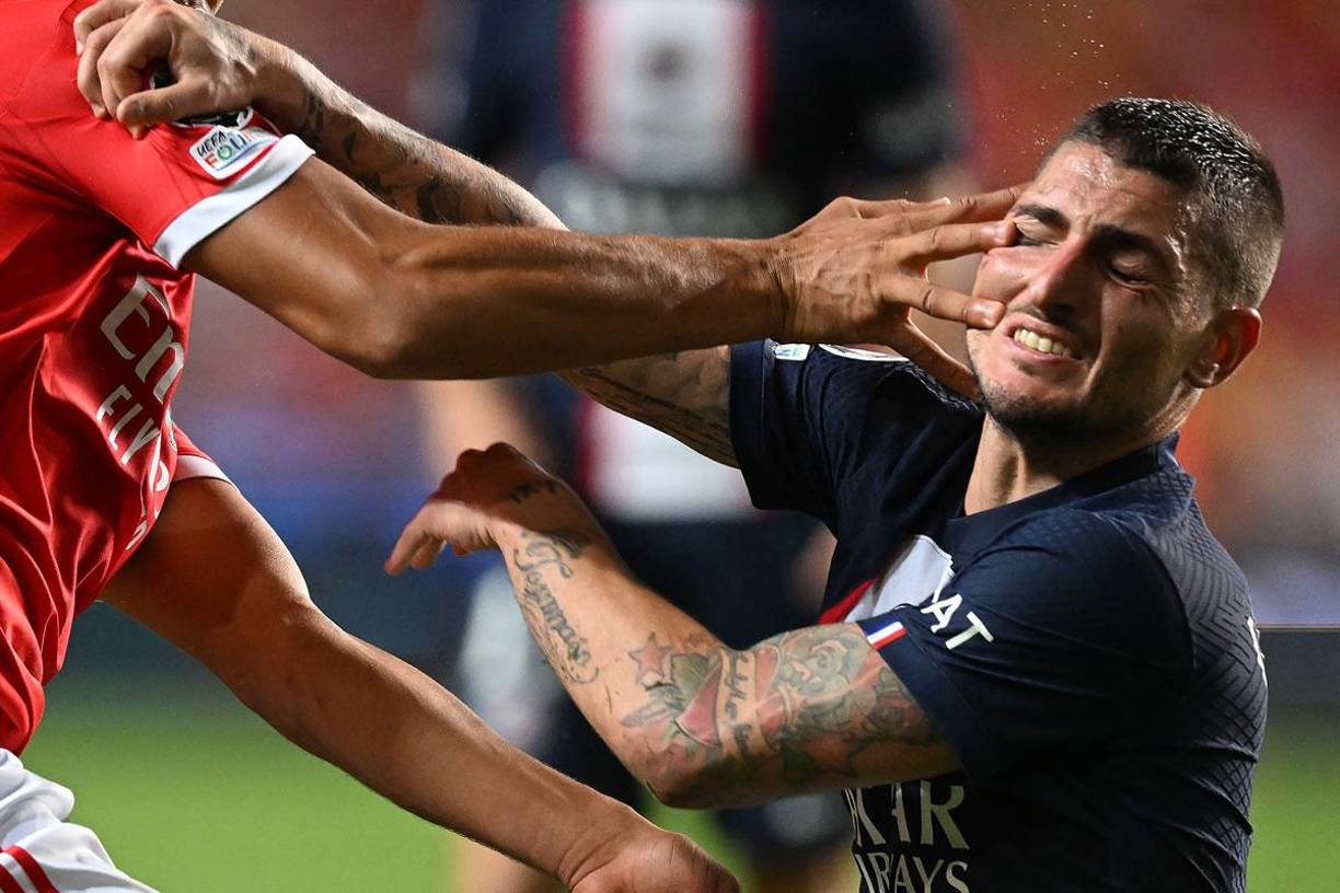 El partido entre Benfica y PSG estuvo reñido, así le metieron el dedo en el ojo a Marco Verratti.