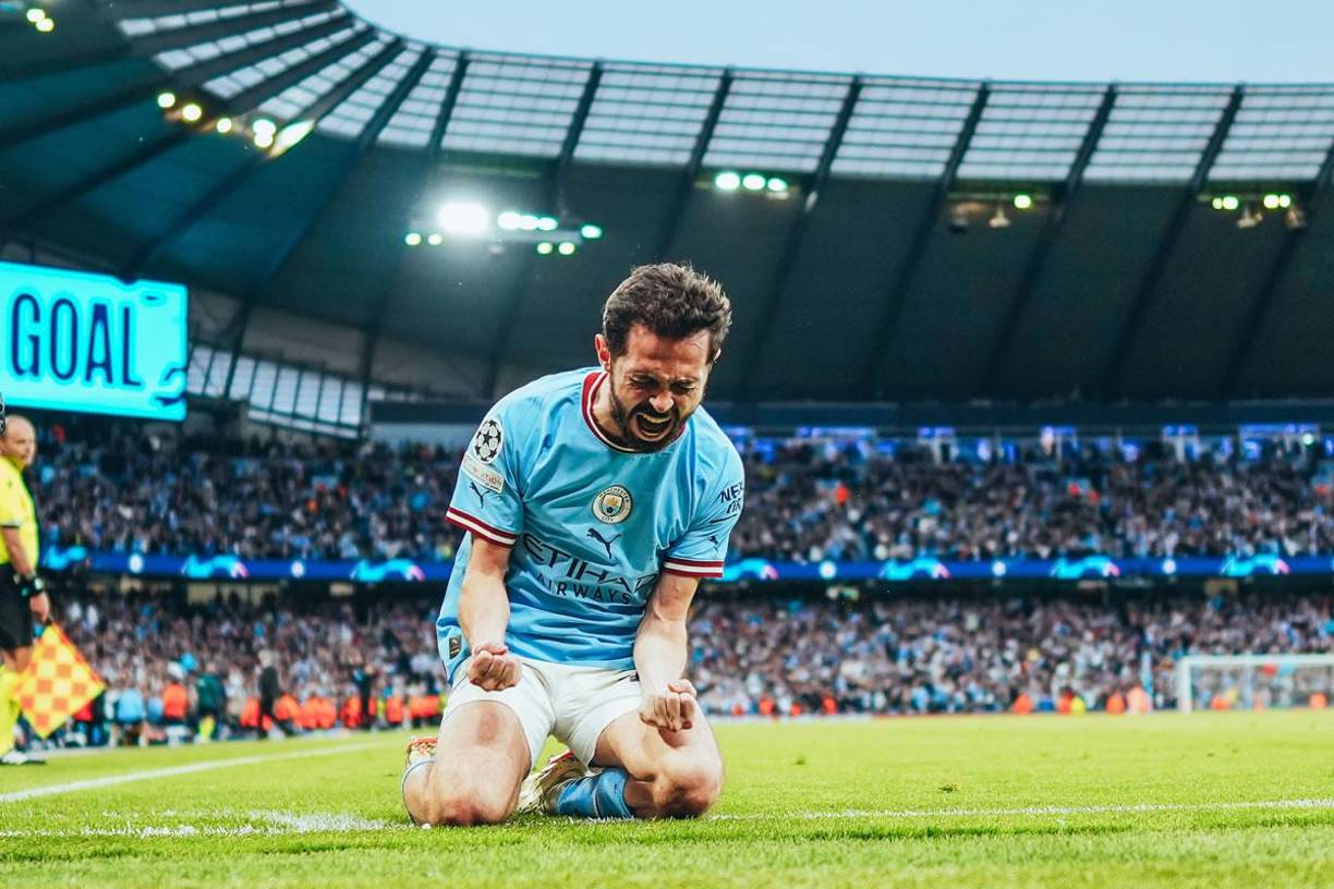 Bernardo Silva celebrando el 2-0 del Manchester City contra el Real Madrid.