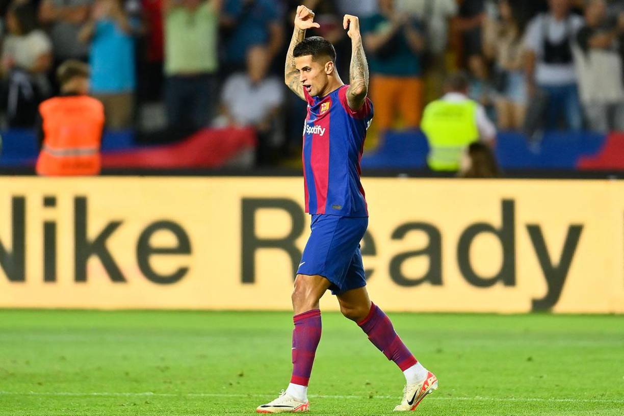 Así celebró Joao Cancelo su gol para la remontada del Barcelona contra el Celta.