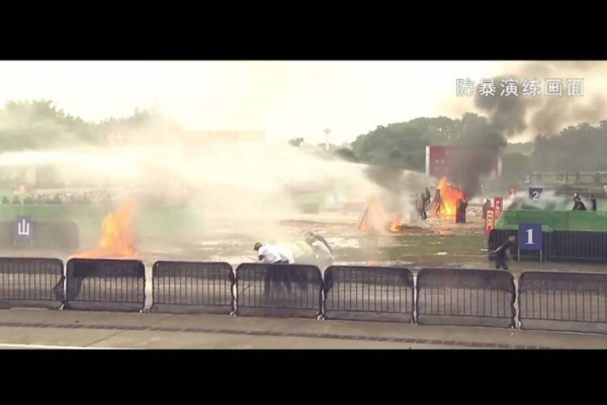 Las imágenes muestran el uso de tanques, porras, gases y chorros de agua contra manifestantes que acaban esposados, en advertencia a quienes desafían desde hace dos meses en las calles de Hong Kong al gobierno pro-Pekín.