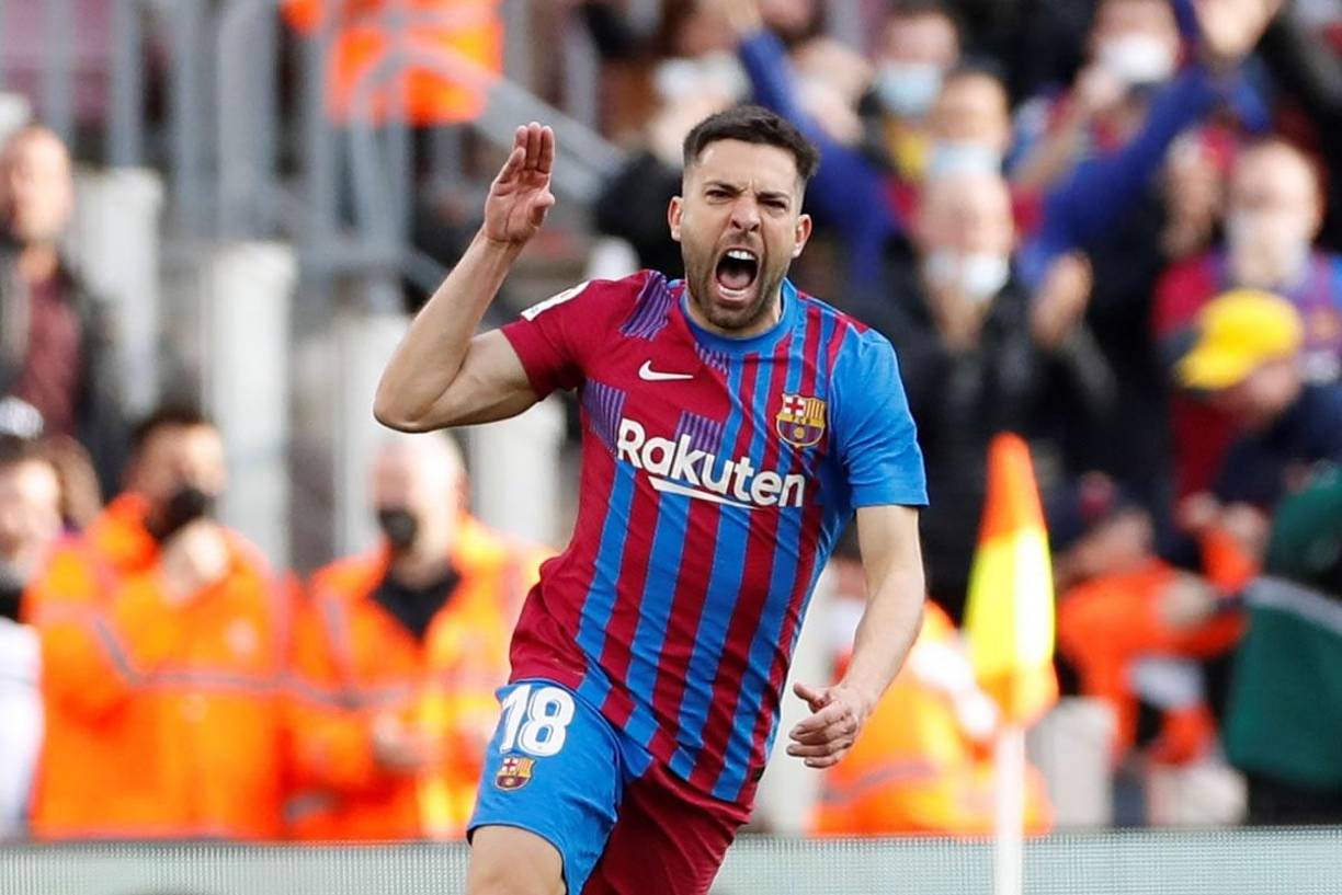 Jordi Alba empató el juego con un golazo y festejó con este gesto, como mandando a callar bocas.