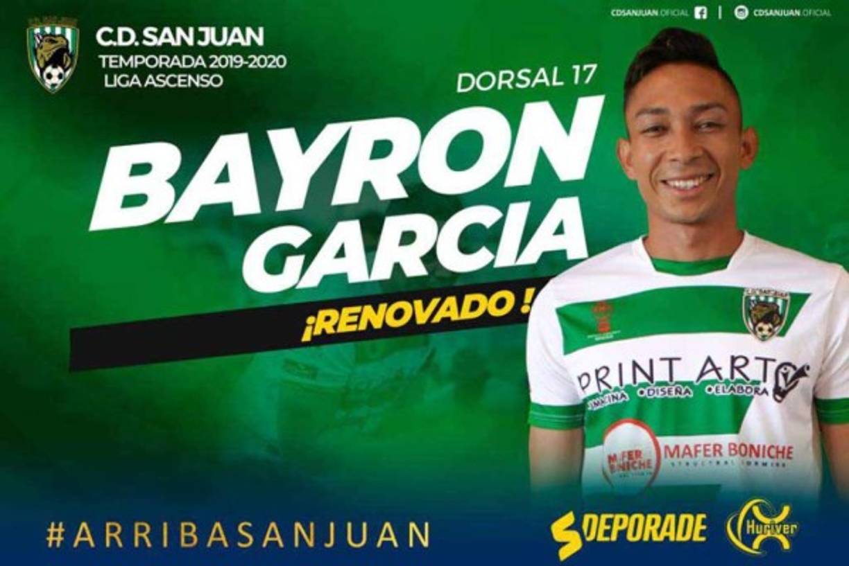Bayron García: El equipo San Juan de Quimistán de Santa Bárbara anunció la renovación del jugador en sus redes sociales.