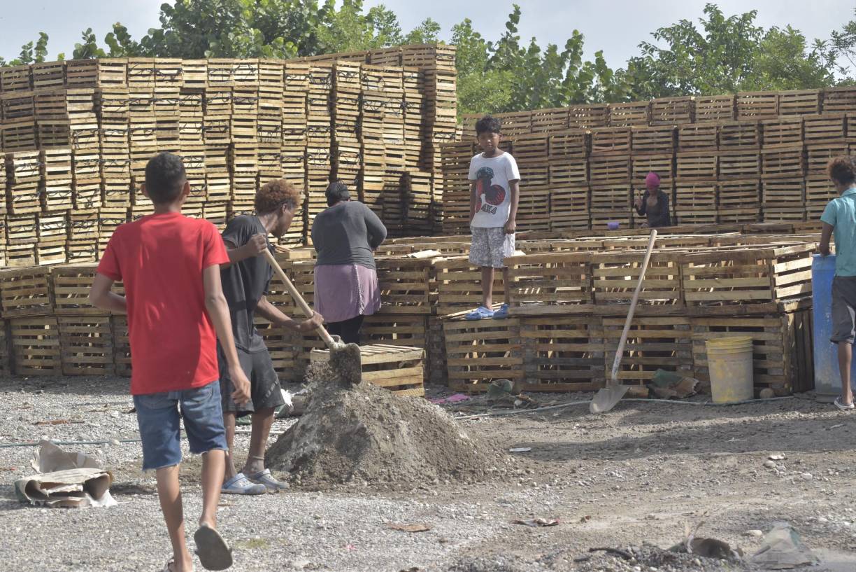 Jovencitos también se han involucrado en los trabajos de construcción de nasas, algunos de ellos son hijos de las mujeres quienes los llevan como ayudantes. 