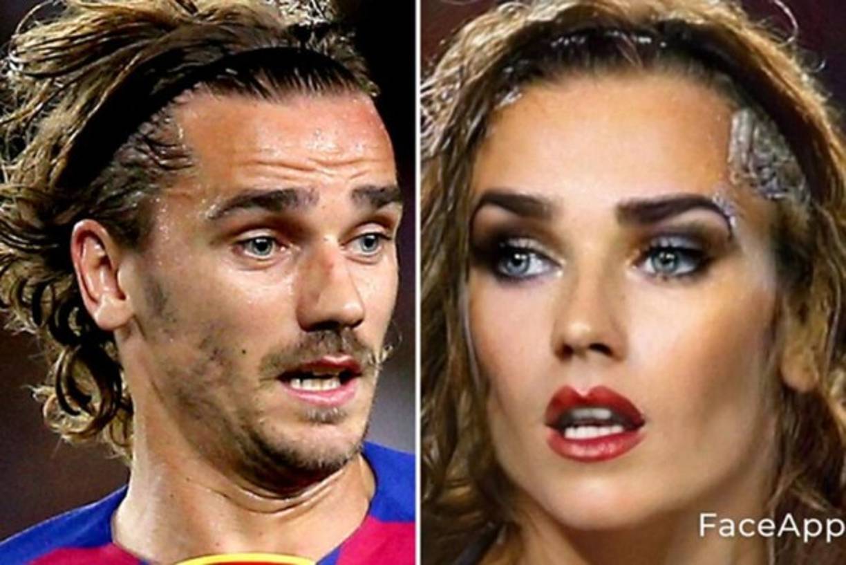 Así se mira Antoine Griezmann, delantero francés del FC Barcelona, convertido en mujer con la aplicación 'FaceApp'.