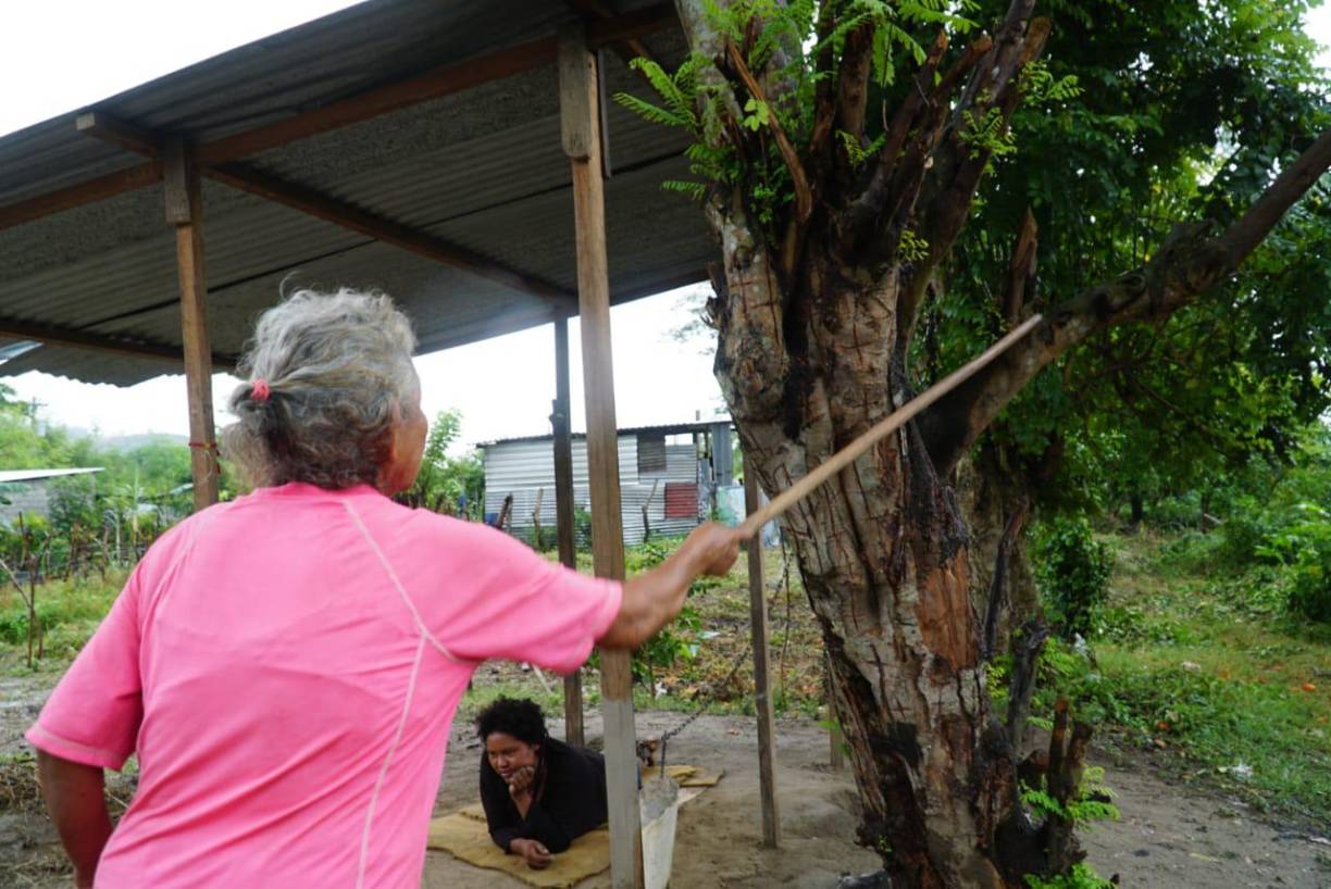 La galera donde se encuentra Petronila, de 38 años, está en los bordos de la colonia San Juan del sector Lomas del Carmen alejada de la casa donde vive su madre y de las otras viviendas colindando con un crique.