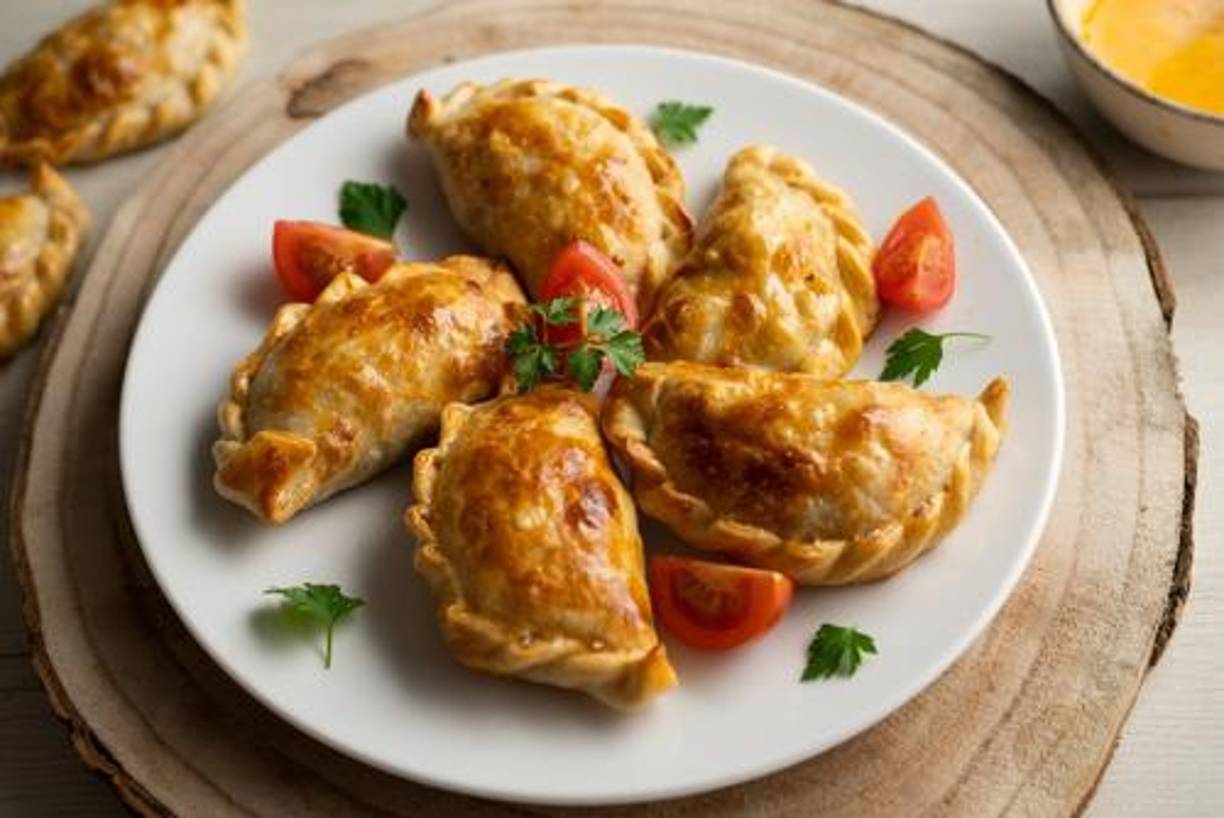 Empanadas de pollo: Rellena masa de empanada con pollo desmenuzado, cebolla y pimientos. Hornea hasta que estén doradas y crujientes. Estas empanadas son perfectas para un almuerzo rápido.