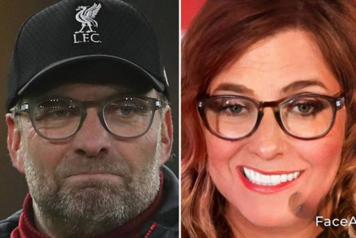 Así se mira Jürgen Klopp, entrenador alemán del Liverpool, convertido en mujer con la aplicación 'FaceApp'.