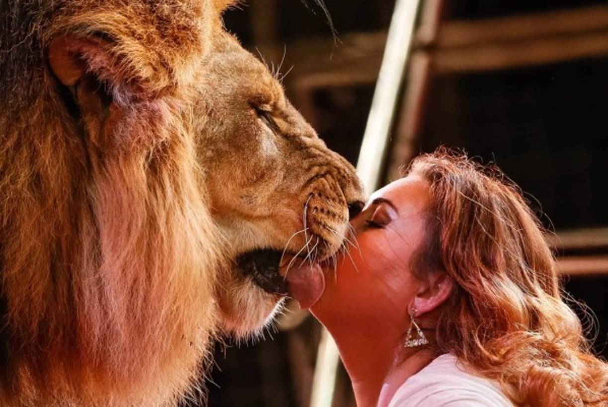 UCRANIA. Un beso felino. Una dama besa a un león en el show internacional Extreme arena del Circo Nacional de Ucrania. Foto: EFE/Roman Pilipey