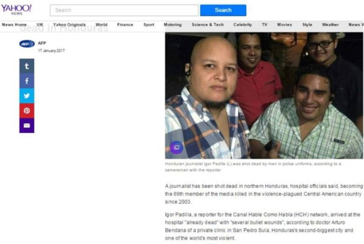 Padilla era muy conocido en la zona norte de Honduras y en su página en Facebook informaba de lo que ocurría sobre todo en el área de policiales.