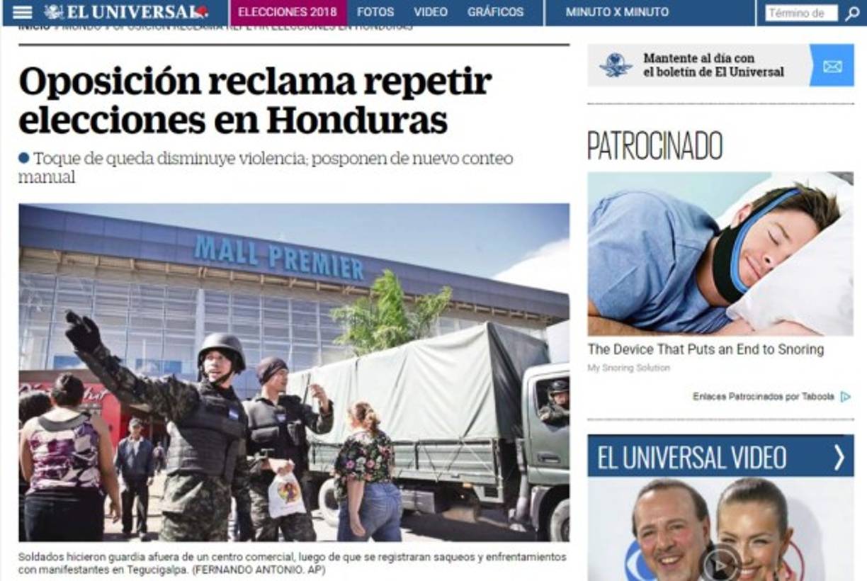 El Universal de México destacó una de las peticiones de la Alianza al TSE, repetir los comicios en Honduras.