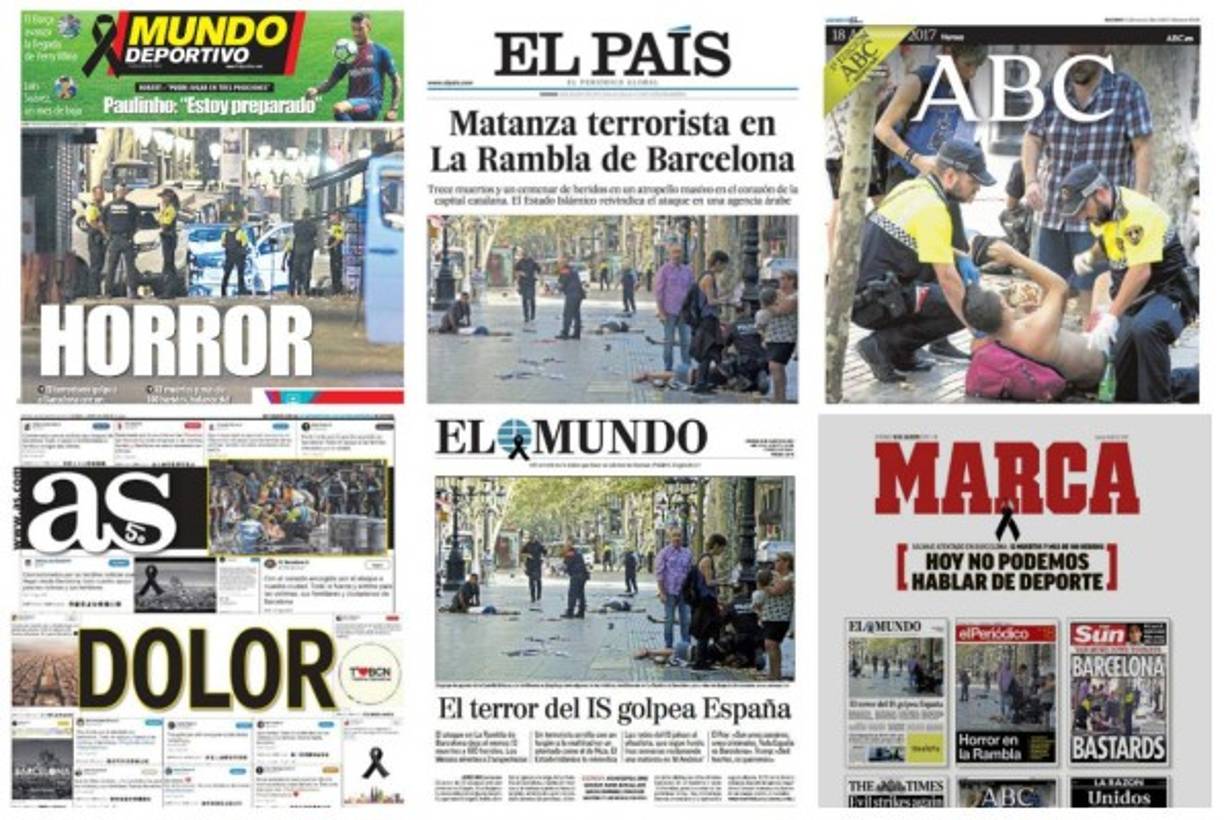 Los diarios de España (y del mundo) deploraron el ataque terrorista que este el jueves enlutó a la ciudad de Barcelona, solidarizándose con los habitantes de la capital de Cataluña.