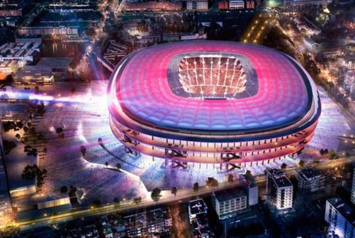 El campo del Barcelona: La fachada será abierta y estará formada por tres anillas con el techo de sección inclinada. Presupuesto de 600 millones de euros.