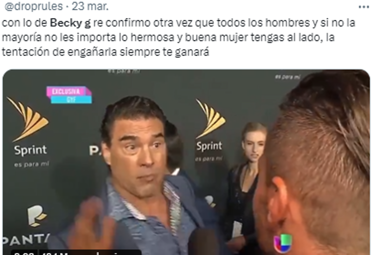 “Con lo de Becky G reconfirmo otra vez que todos los hombres y si no la mayoría no les importa lo hermosa y buena mujer tengas al lado, la tentación de engañarla siempre te ganará”, detalló otro usuario.